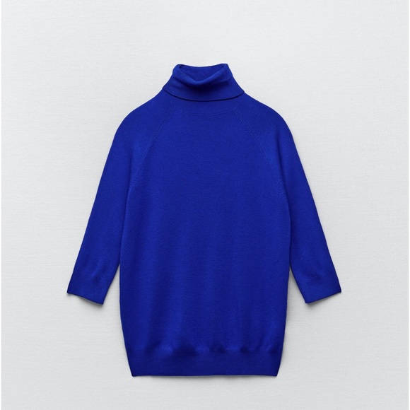 Zara Royal Blue Turtleneck Sweater 3/4 sleeves - Picture 2 of 4